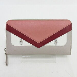 Fendi Bugs Eye Round Zip Long Wallet Pink Beige